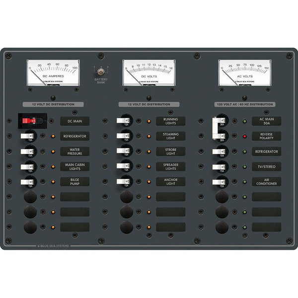 Blue Sea 8084 AC Main +6 Positions/DC Main +15 Positions Toggle Circuit Breaker Panel - White Switches [8084] - Essenbay Marine