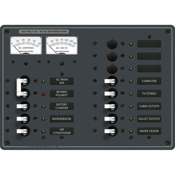Blue Sea 8076 AC Main +11 Positions Toggle Circuit Breaker Panel - White Switches [8076] - Essenbay Marine