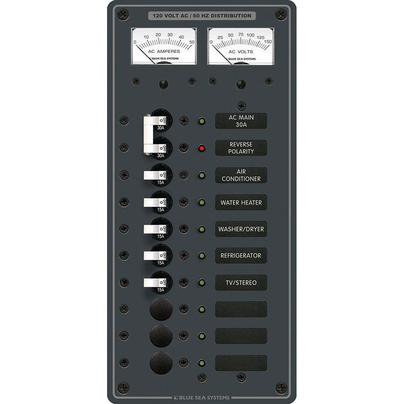 Blue Sea 8074 AC Main +8 Positions Toggle Circuit Breaker Panel - White Switches [8074] - Essenbay Marine