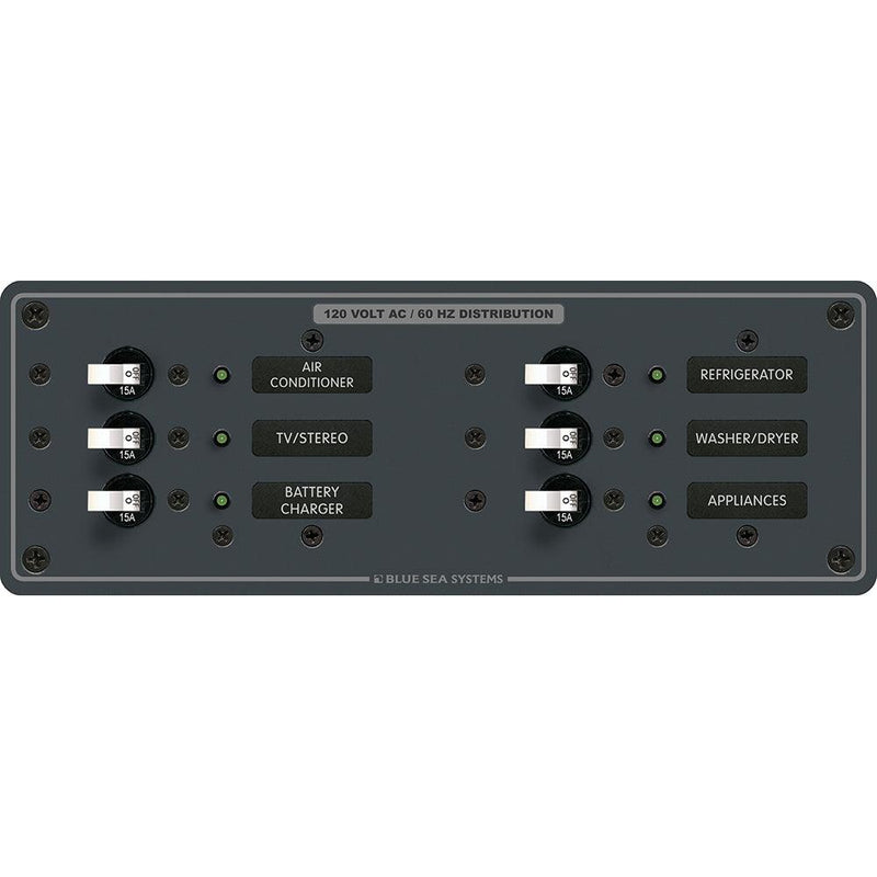 Blue Sea 8097 AC 6 Position Toggle Circuit Breaker Panel - White Switches [8097] - Essenbay Marine