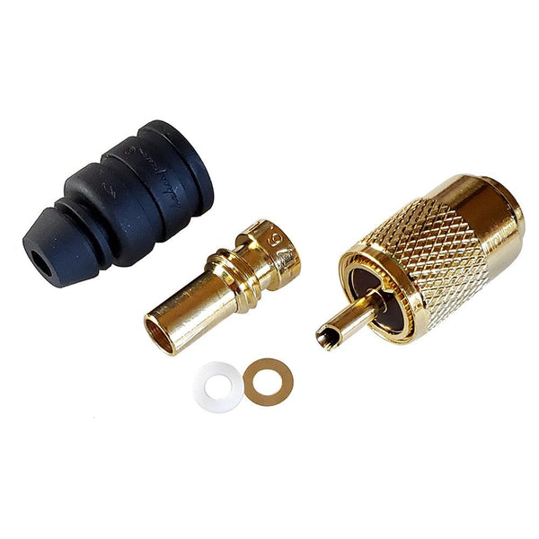 Shakespeare PL-259-58-G Gold Solder-Type Connector w/UG175 Adapter & DooDad Cable Strain Relief f/RG-58x [PL-259-58-G] - Essenbay Marine