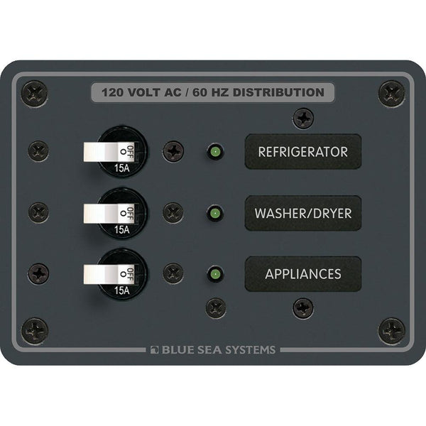 Blue Sea 8058 AC 3 Position Toggle Circuit Breaker Panel - White Switches [8058] - Essenbay Marine