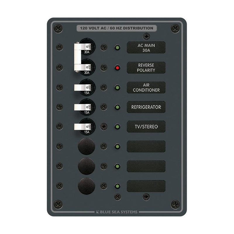 Blue Sea 8027 AC Main +6 Position Breaker Panel - White Switches [8027] - Essenbay Marine