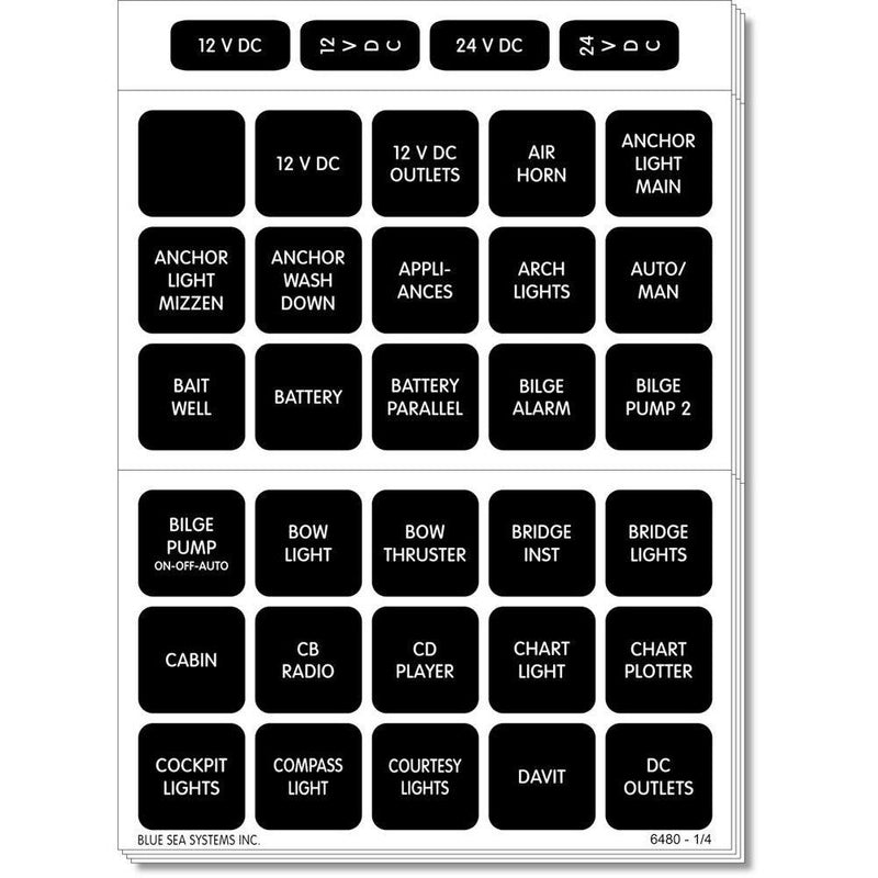 Blue Sea 4218 Square Format Label Set for Battery Management Panels - 30 [4218] - Essenbay Marine