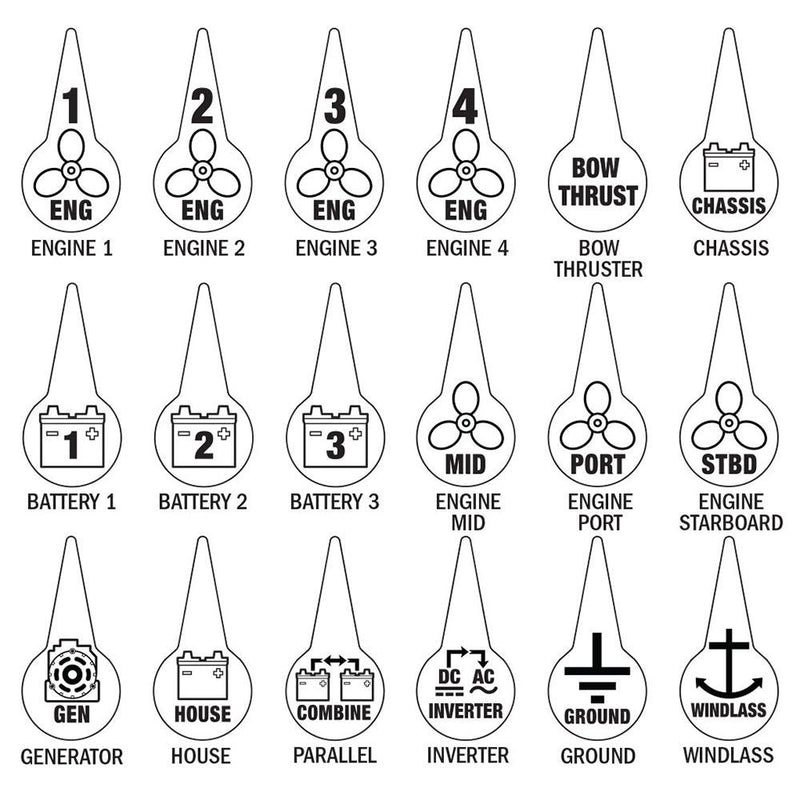 Blue Sea 7902 Icon Circuit Identification Label Kit for Battery Switches [7902] - Essenbay Marine