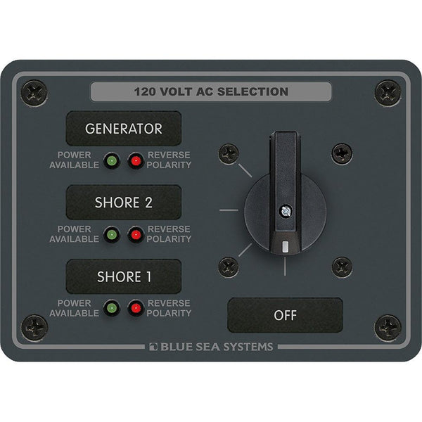 Blue Sea 8366 AC Rotary Switch Panel 30 Ampere 3 Positions + OFF, 2 Pole [8366] - Essenbay Marine