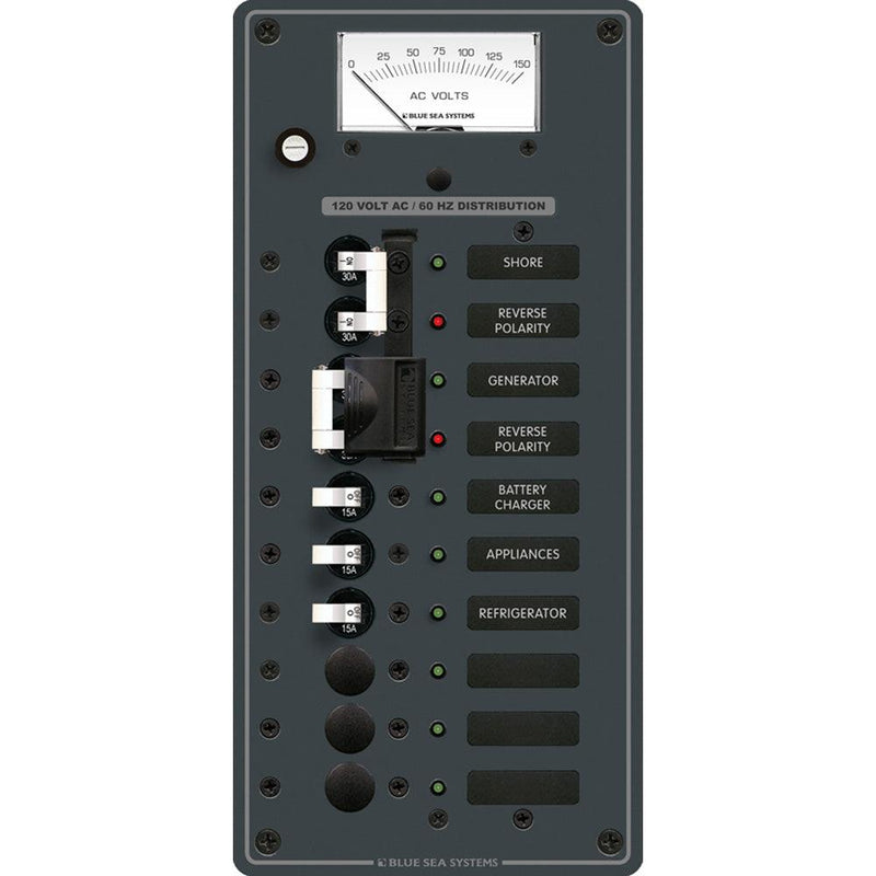 Blue Sea 8489 Breaker Panel - AC 2 Sources + 6 Positions - White [8489] - Essenbay Marine