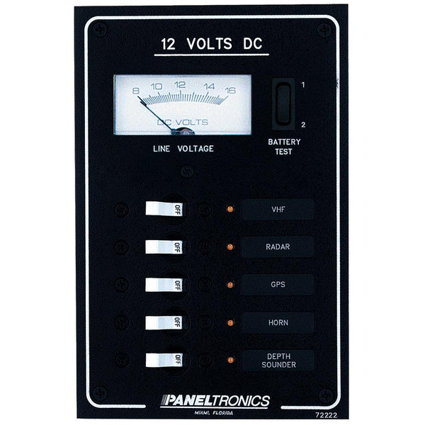 Paneltronics Standard DC 5 Position Breaker Panel & Meter w/LEDs [9972222B] - Essenbay Marine