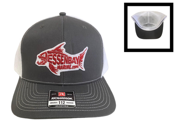 Essenbay Marine Charcoal & White Trucker Cap / Hat with Red & White Patch - Essenbay Marine