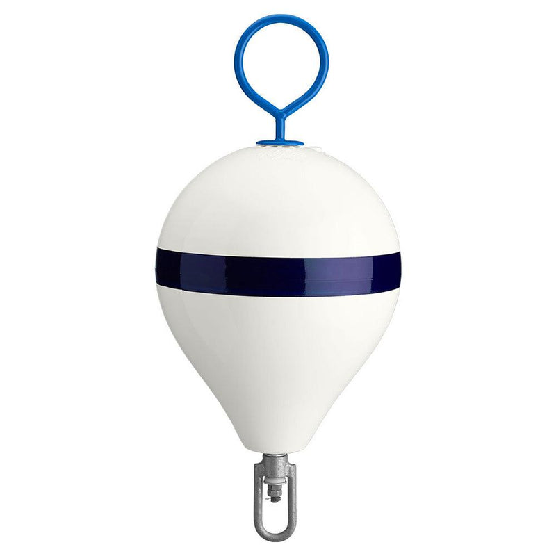 Polyform 13.5" CM Mooring Buoy w/Steel Iron - White Blue Stripe [CM-2 WH-STR] - Essenbay Marine