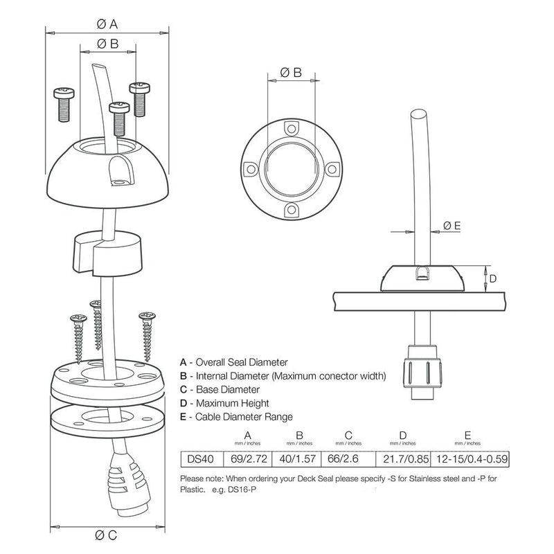 Scanstrut DS40-P Vertical Cable Seal [DS40-P] - Essenbay Marine