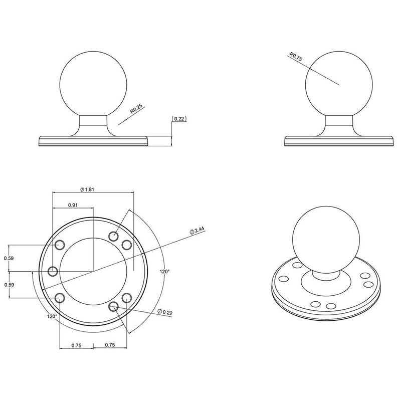 RAM Mount 2-1/2" Diameter Base w/1.5" Ball [RAM-202U] - Essenbay Marine