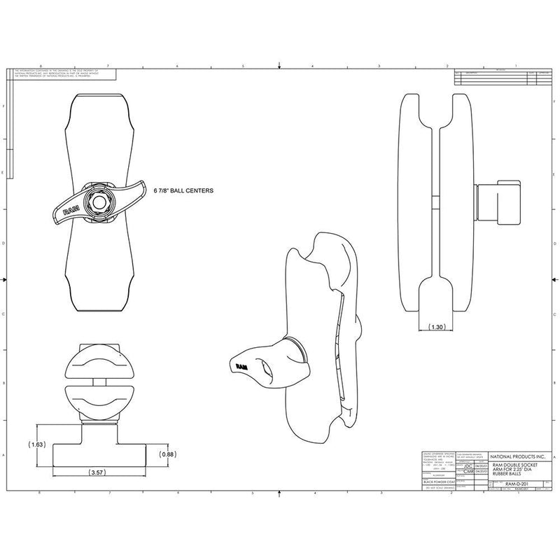 RAM Mount Double Socket Arm w/Jam Nut f/2.25" Bases [RAM-D-201U-MI1] - Essenbay Marine