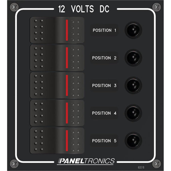 Paneltronics Waterproof Panel - DC 5-Position Illuminated Rocker Switch & Circuit Breaker [9960018B] - Essenbay Marine