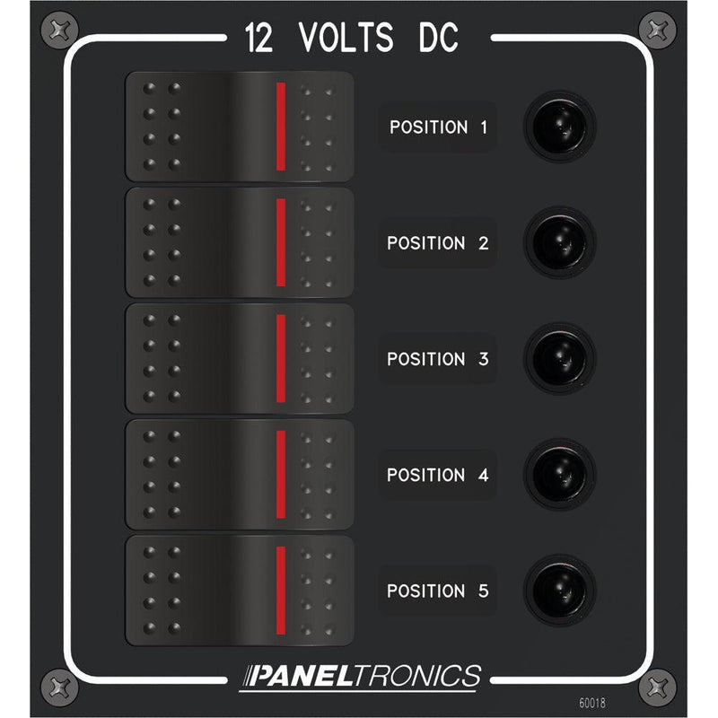 Paneltronics Waterproof Panel - DC 5-Position Illuminated Rocker Switch & Circuit Breaker [9960018B] - Essenbay Marine