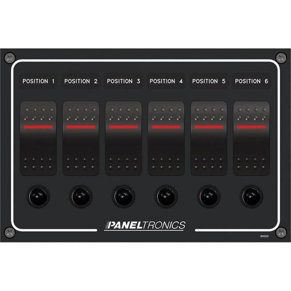 Paneltronics Waterproof Panel - DC 6-Position Illuminated Rocker Switch & Circuit Breaker [9960023B] - Essenbay Marine