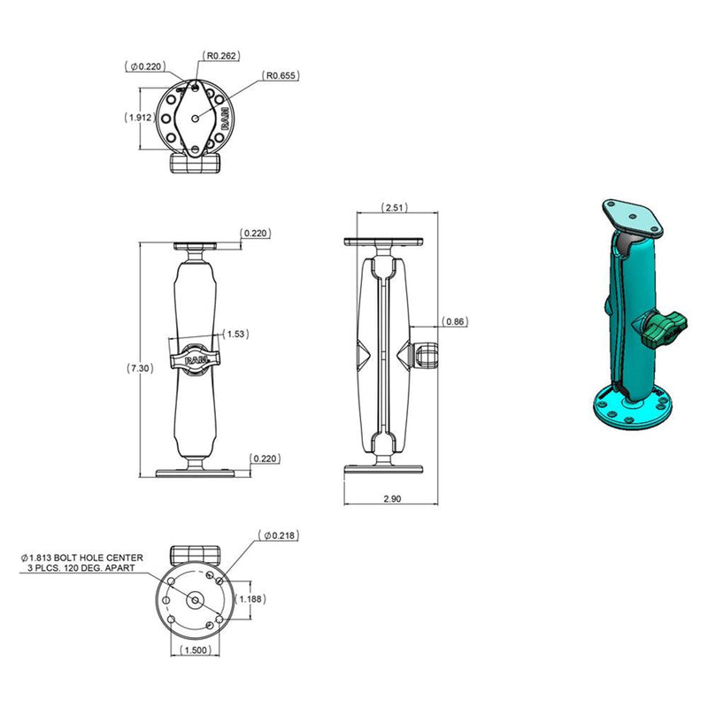 RAM Mount Flat Surface Mount Long Arm w/Diamond Base [RAM-B-138U-C] - Essenbay Marine