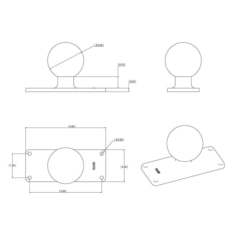 RAM Mount 2" x 5" Rectangular Base w/1.5" Ball [RAM-202U-25] - Essenbay Marine