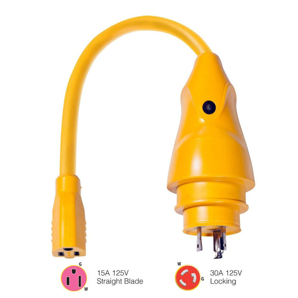 Marinco P30-15 EEL 15A-125V Female to 30A-125V Male Pigtail Adapter - Yellow [P30-15] - Essenbay Marine