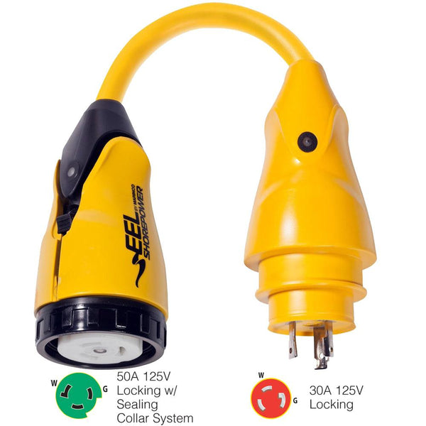 Marinco P30-503 EEL 50A-125V Female to 30A-125V Male Pigtail Adapter - Yellow [P30-503] - Essenbay Marine