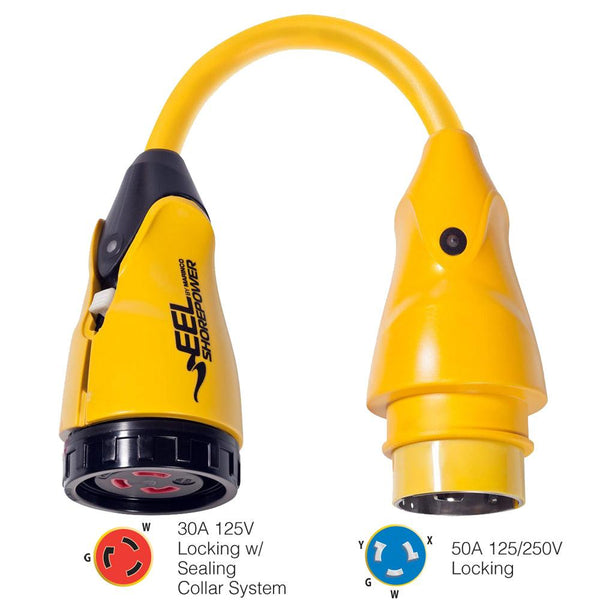 Marinco P504-30 EEL 30A-125V Female to 50A-125/250V Male Pigtail Adapter - Yellow [P504-30] - Essenbay Marine