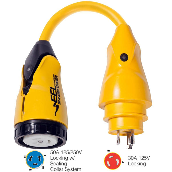 Marinco P30-504 EEL 50A-125/250V Female to 30A-125V Male Pigtail Adapter - Yellow [P30-504] - Essenbay Marine