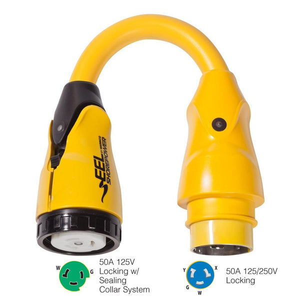 Marinco P504-503 EEL 50A-125V Female to 50A-125/250V Male Pigtail Adapter - Yellow [P504-503] - Essenbay Marine