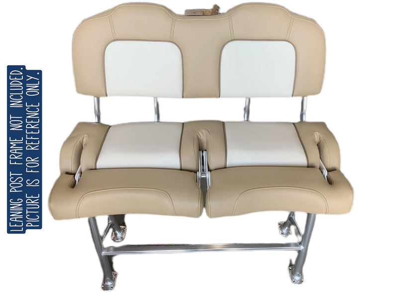 Key West Style Brown & White Seat with Flip Up Bolsters - No Leaning Post Cushions Only - Essenbay Marine