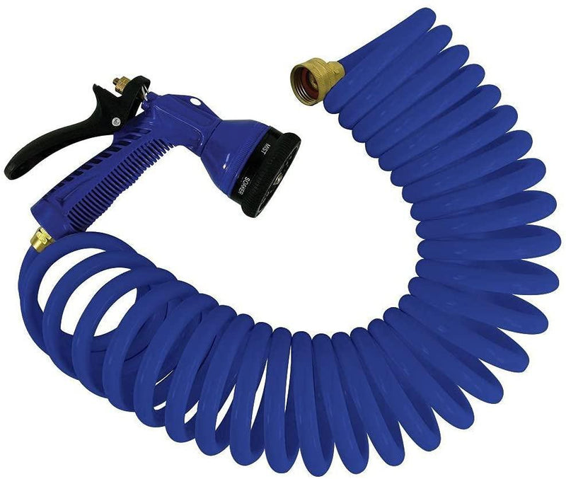 Whitecap 25' Blue Coiled Hose w/ Adjustable Nozzle  P-0441B - Essenbay Marine