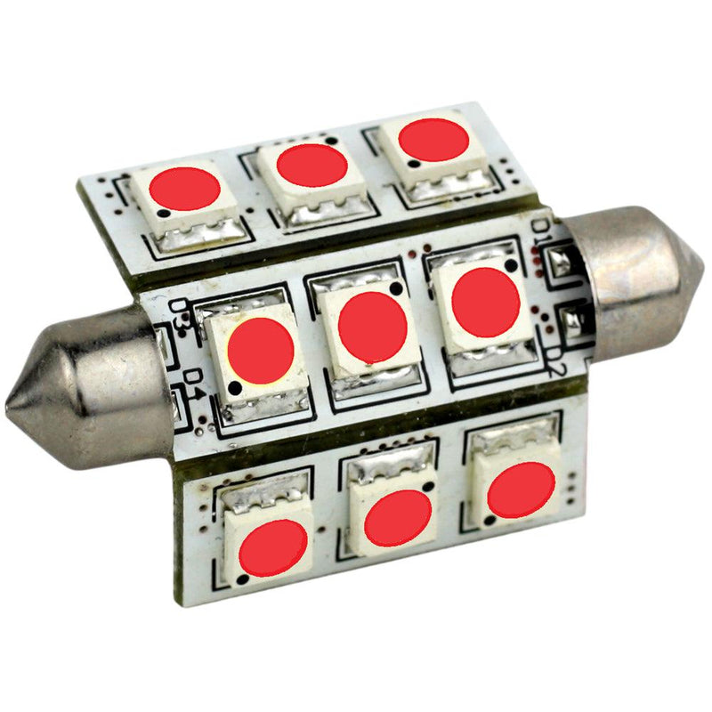 Lunasea Pointed Festoon 9 LED Light Bulb - 42mm - Red [LLB-189R-21-00] - Essenbay Marine