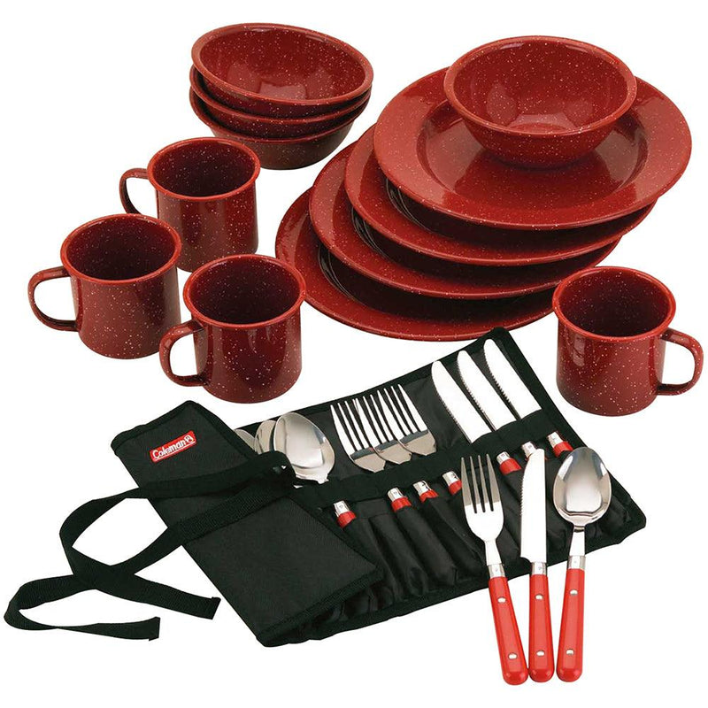 Coleman 24-Piece Speckled Enamelware Cook Set - Red [2000016407] - Essenbay Marine