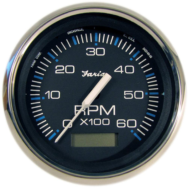 Faria Chesapeake Black 4" Tachometer w/Hourmeter - 6000 RPM (Gas) (Inboard) [33732] - Essenbay Marine
