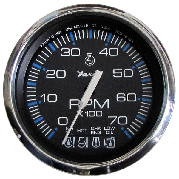 Faria Chesapeake Black SS 4" Tachometer w/Systemcheck Indicator - 7000 RPM (Gas) f/ Johnson / Evinrude Outboard) [33750] - Essenbay Marine