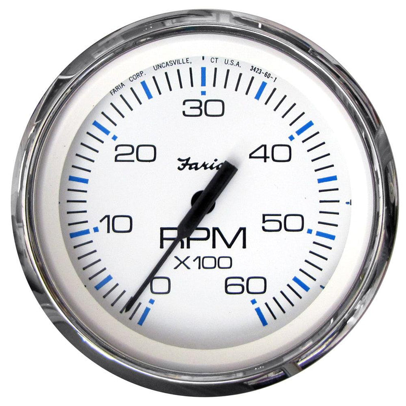 Faria Chesapeake White SS 4" Tachometer - 6000 RPM (Gas) (Inboard  I/O) [33807] - Essenbay Marine
