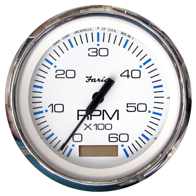Faria Chesapeake White SS 4" Tachometer w/Hourmeter - 6000 RPM (Gas)(Inboard) [33832] - Essenbay Marine