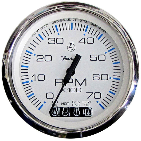 Faria Chesapeake White SS 4" Tachometer w/Systemcheck Indicator - 7000 RPM (Gas) (Johnson/Evinrude Outboard) [33850] - Essenbay Marine