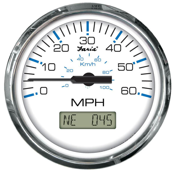 Faria Chesapeake White SS 4" Speedometer w/LCD Heading Display- 60MPH (GPS) [33826] - Essenbay Marine