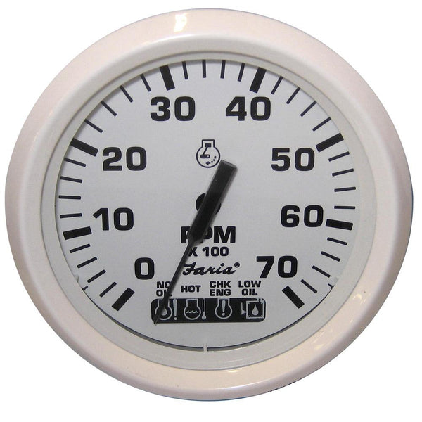 Faria Dress White 4" Tachometer w/Systemcheck Indicator - 7000 RPM (Gas) (Johnson / Evinrude Outboard) [33150] - Essenbay Marine