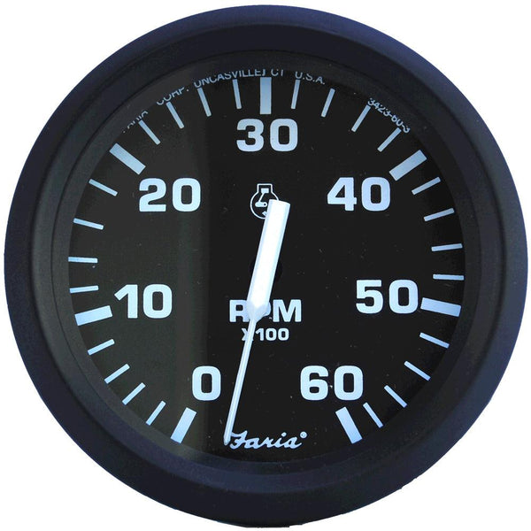 Faria Euro Black 4" Tachometer - 6,000 RPM (Gas - Inboard & I/O) [32804] - Essenbay Marine