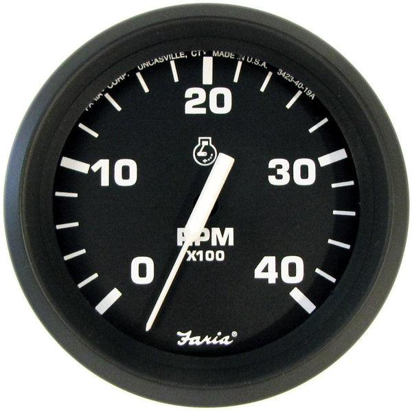 Faria Euro Black 4" Tachometer - 4000 RPM (Diesel) (Mechanical Takeoff) [32842] - Essenbay Marine