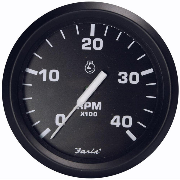 Faria Euro Black 4" Tachometer - 4000 RPM (Diesel - Magnetic Pick-Up) [32803] - Essenbay Marine