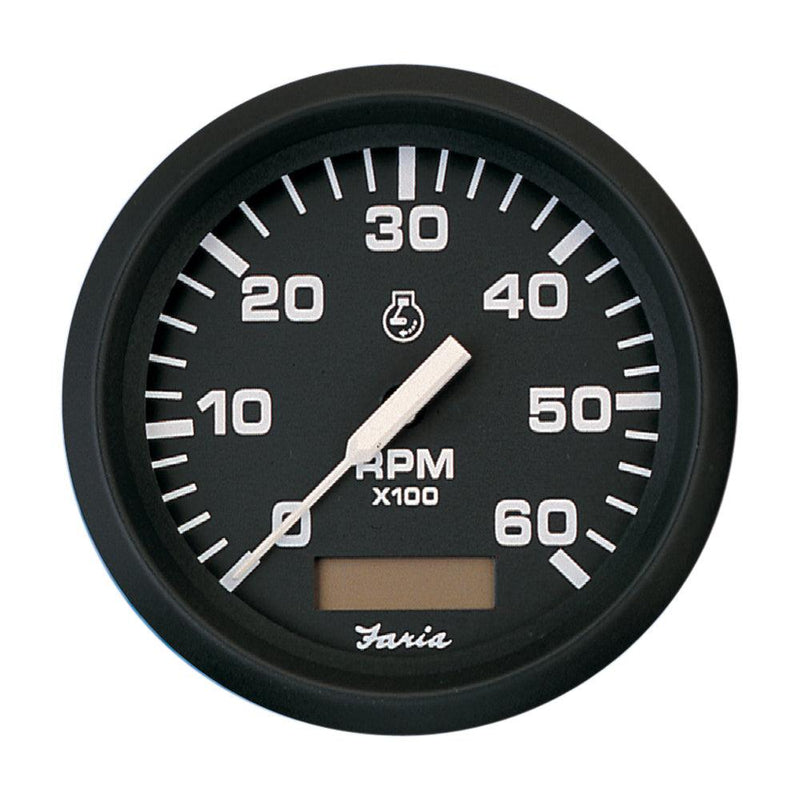 Faria Euro Black 4" Tachometer w/Hourmeter - 6,000 RPM (Gas - Inboard) [32832] - Essenbay Marine