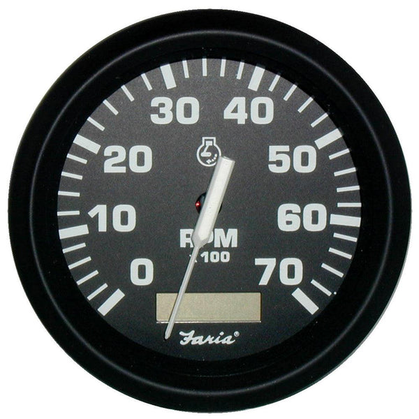 Faria Euro Black 4" Tachometer w/Hourmeter - 7,000 RPM (Gas - Outboard) [32840] - Essenbay Marine
