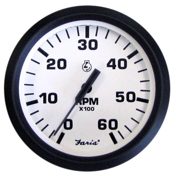 Faria Euro White 4" Tachometer - 6000 RPM (Gas) (Inboard  I/O) [32904] - Essenbay Marine