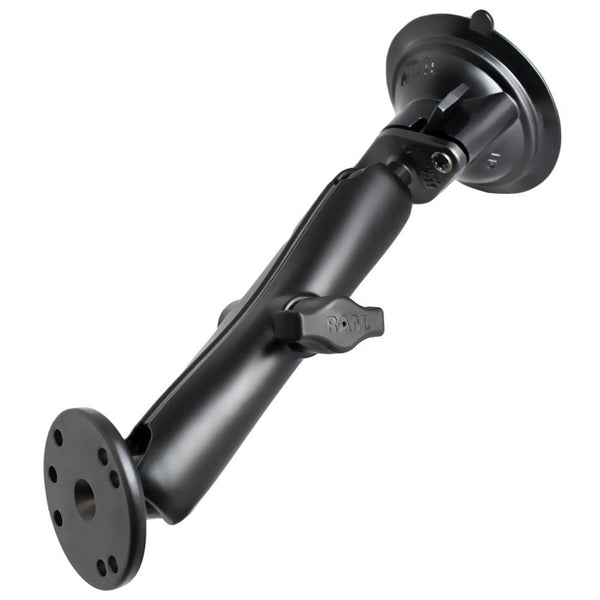 RAM Mount Twist Lock Suction Cup Mount w/Long Double Socket Arm & 2.5" Round Base - AMPS Hole Pattern (9" Length) [RAM-B-166-C-202U] - Essenbay Marine