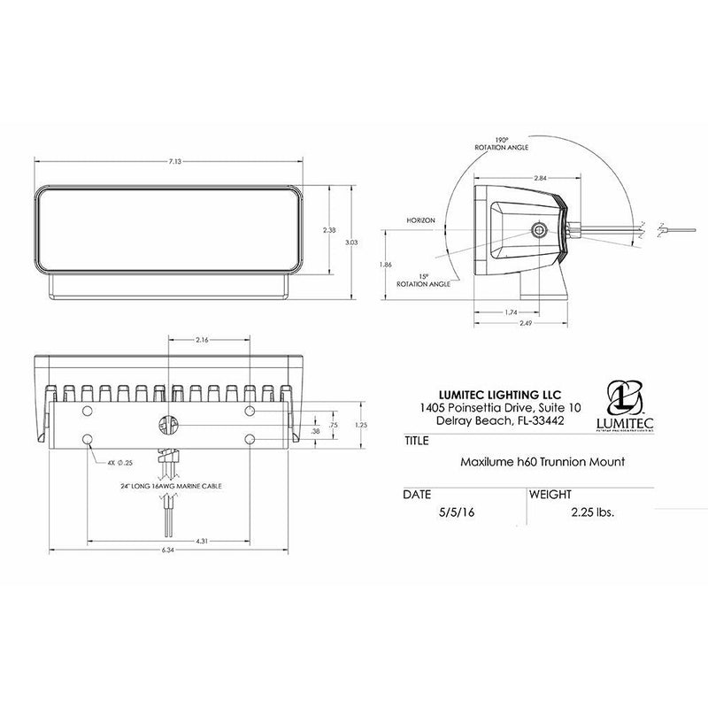 Lumitec Maxillume h60 - Trunnion Mount Flood Light - White Dimming - White Housing [101334] - Essenbay Marine