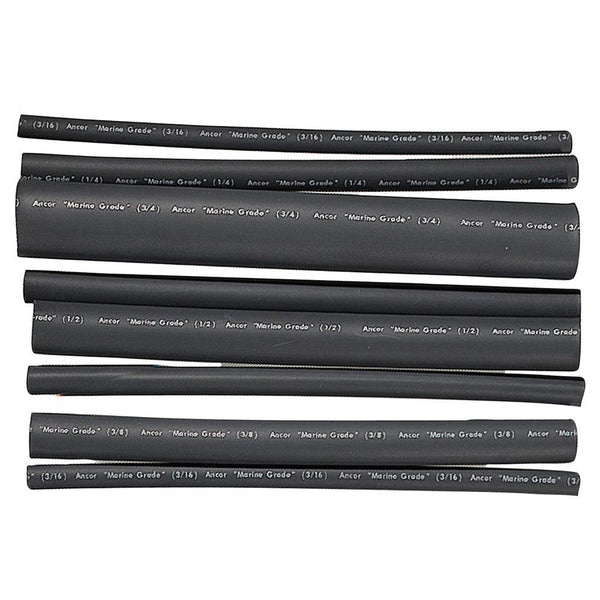 Ancor Adhesive Lined Heat Shrink Tubing - Assorted 8-Pack, 6", 20-2/0 AWG, Black [301506] - Essenbay Marine