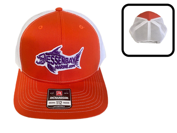 Essenbay Marine Orange & White Trucker Cap / Hat with Purple & White Patch - Essenbay Marine