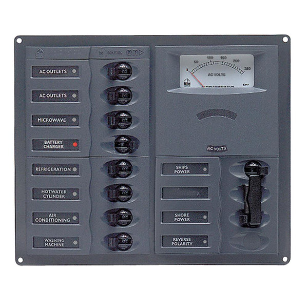 BEP AC Circuit Breaker Panel w/Analog Meters, 8SP 2DP AC120V Stainless Steel Vertical [900-AC2H-AM-110] - Essenbay Marine