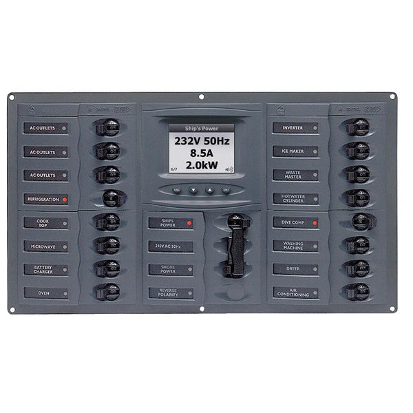 BEP AC Circuit Breaker Panel w/Digital Meters, 16SP 2DP AC120V ACSM Stainless Steel Horizontal [900-AC4-ACSM-110] - Essenbay Marine